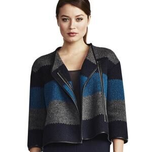 Bailey 44 Women's Striped‎ Blue Gray Wool Asymmetrical Zip Closure Jacket Medium